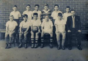 Johnny Warren pictured in the Botany Public School football team (c1956)